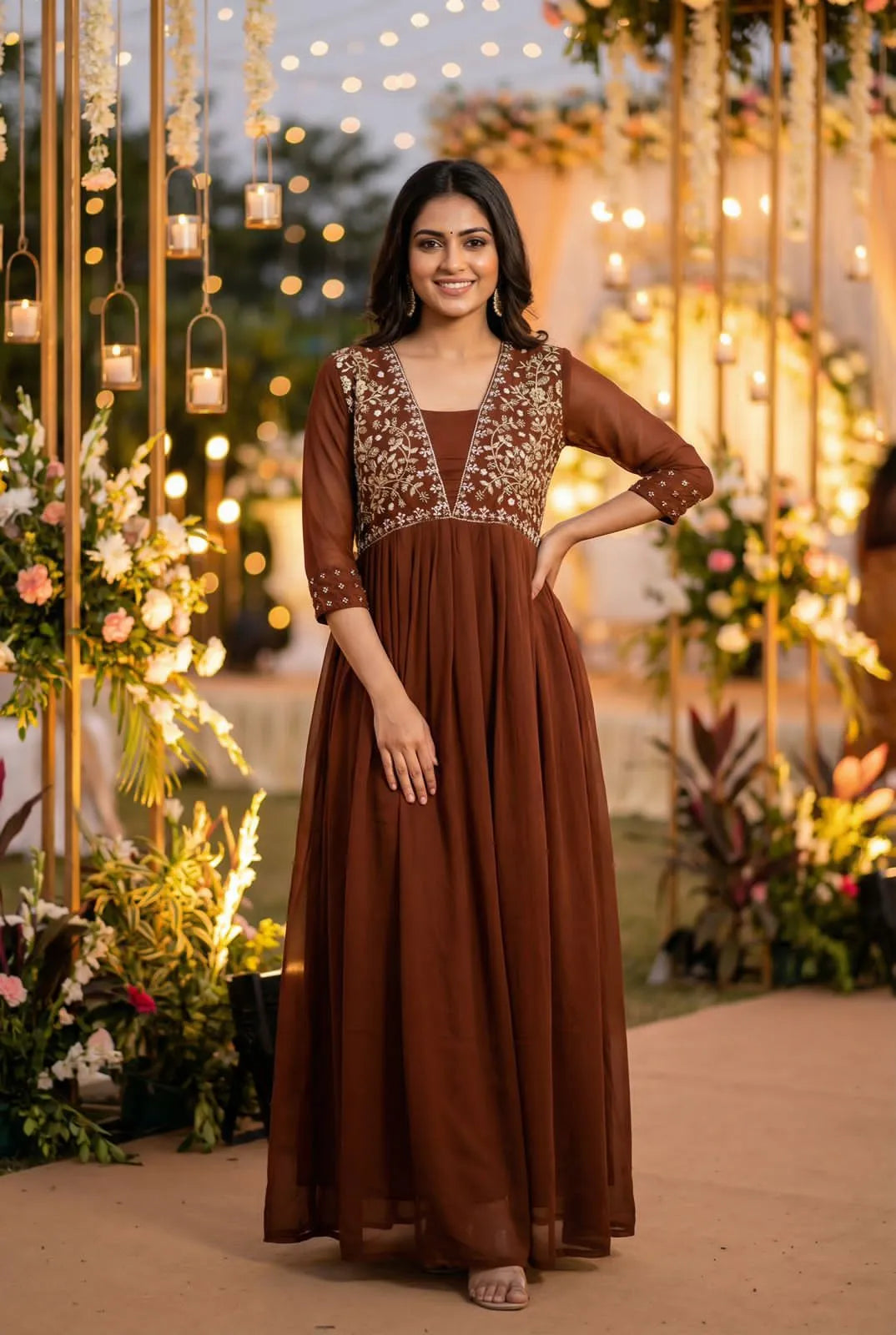 Ready to wear gown with embroidery and hand work
