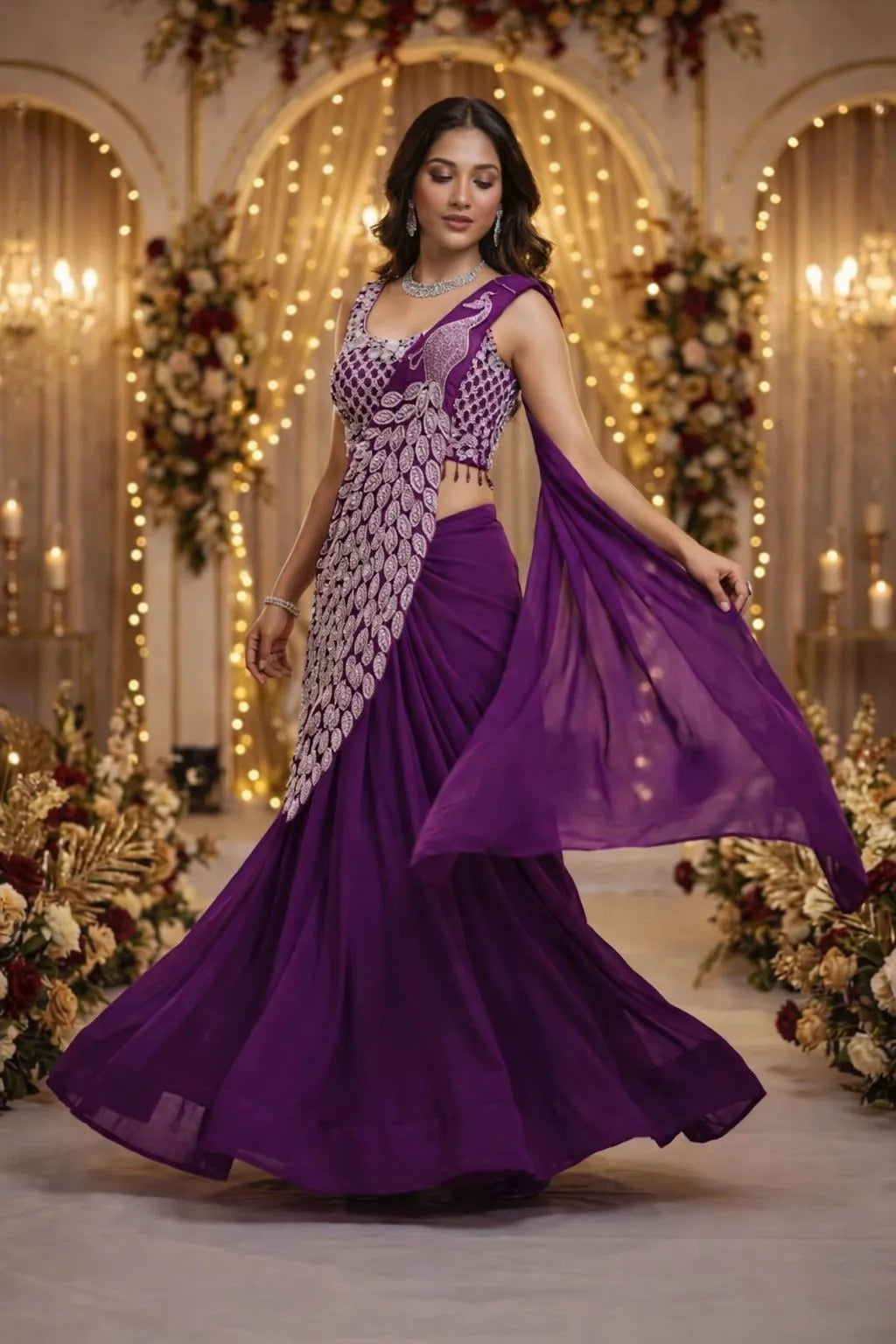 Trending Embroidery Sequence work Ready to Wear Saree Set with Embroidery Blouse