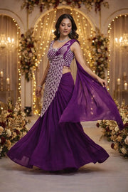 Trending Embroidery Sequence work Ready to Wear Saree Set with Embroidery Blouse