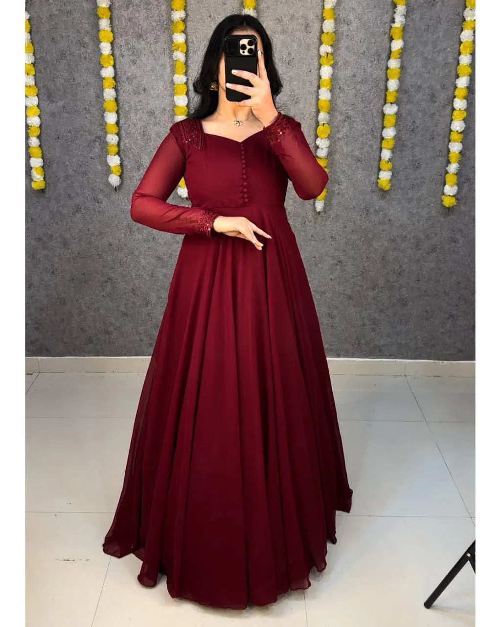 Premium Faux Georgette Gown With Embroidery Dupatta