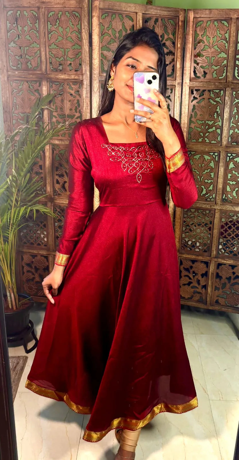 Kadhalar Dhinam Roja Outfit Recreation Hand Work Gown with Duppata