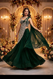 Trending Embroidery Sequence work Ready to Wear Saree Set with Embroidery Blouse