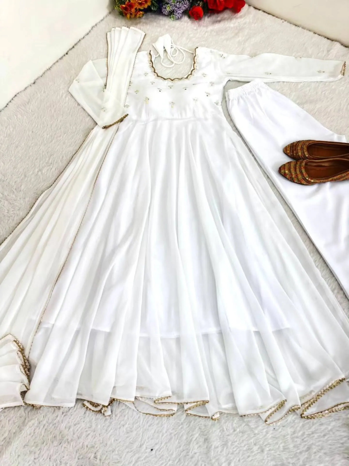 Premium Georgette Minnale Anarkali Set With Bottom & Dupatta