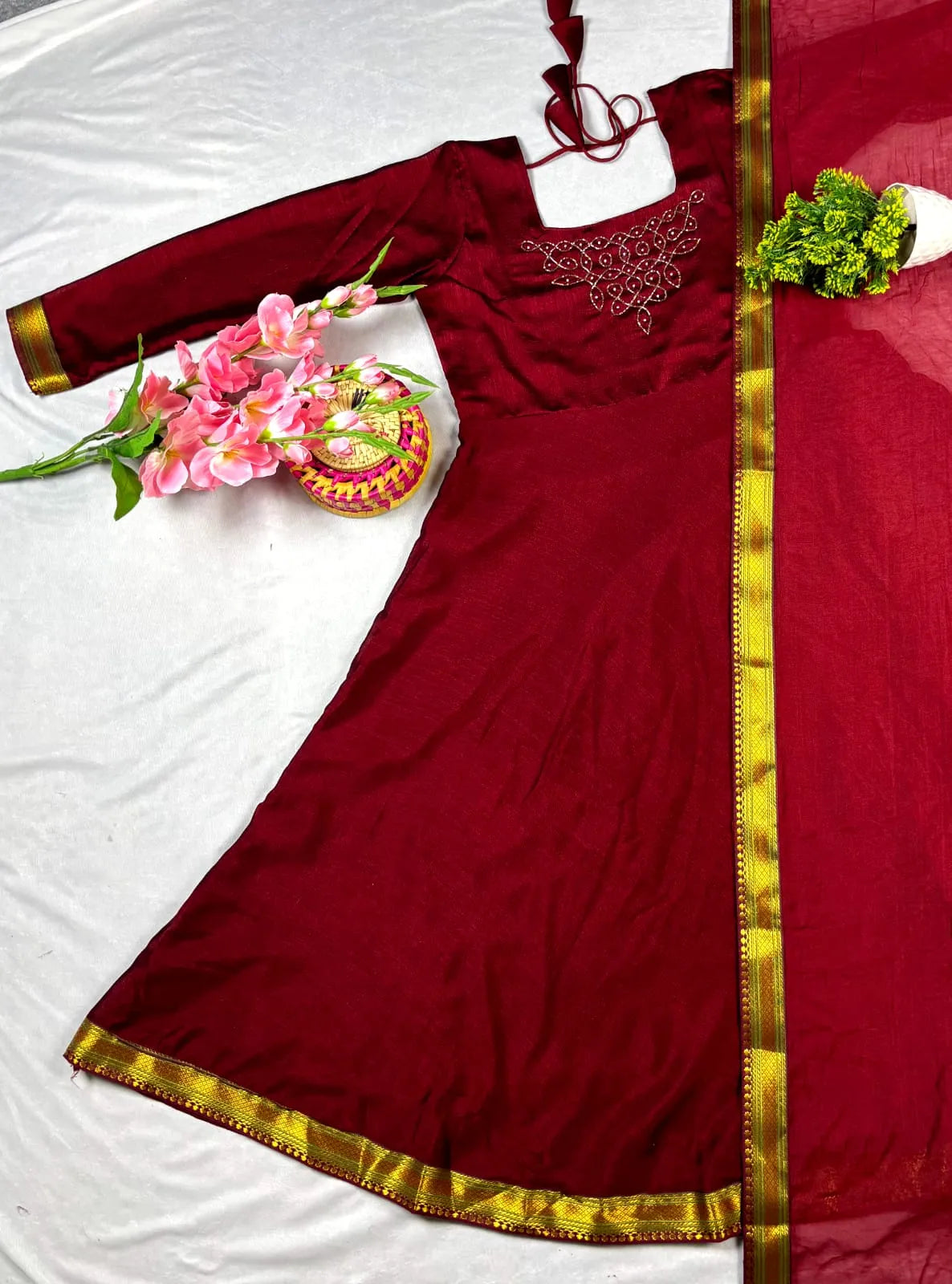 Kadhalar Dhinam Roja Outfit Recreation Hand Work Gown with Duppata