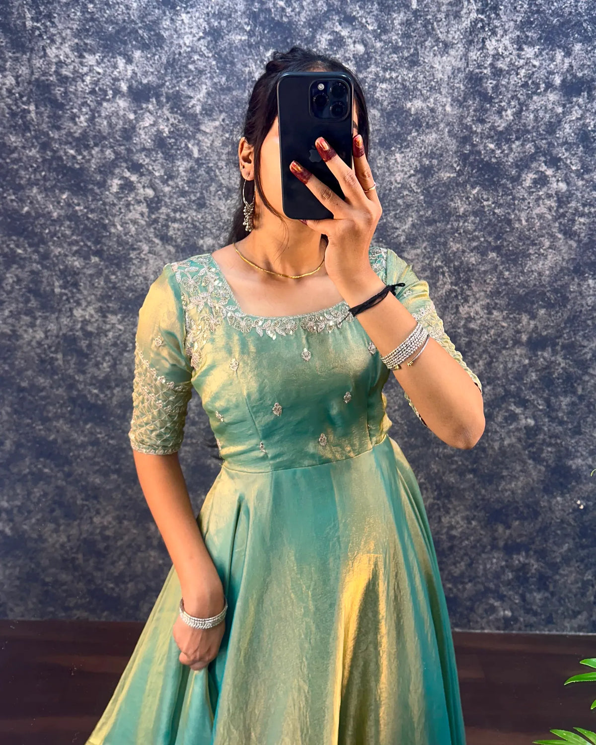 Luxurious Premium Fendy Satin Embroidery Work Gown With Dupatta