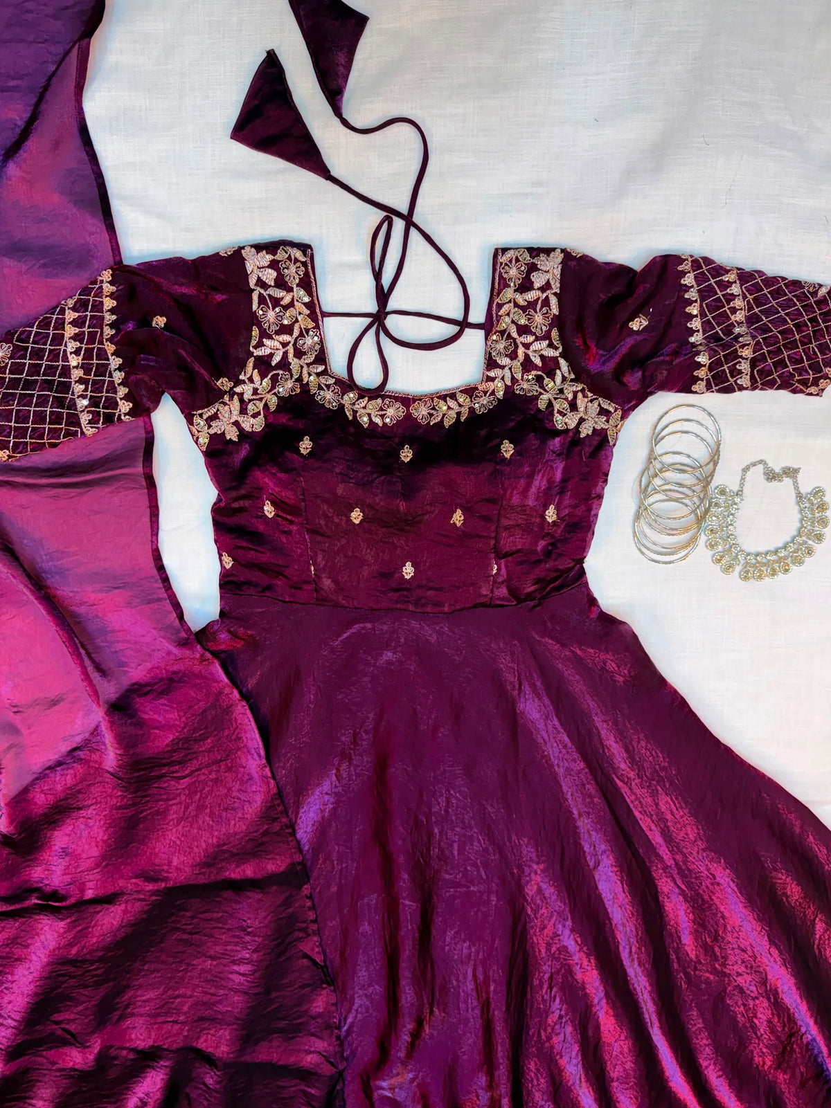 Luxurious Premium Fendy Satin Embroidery Work Gown With Dupatta