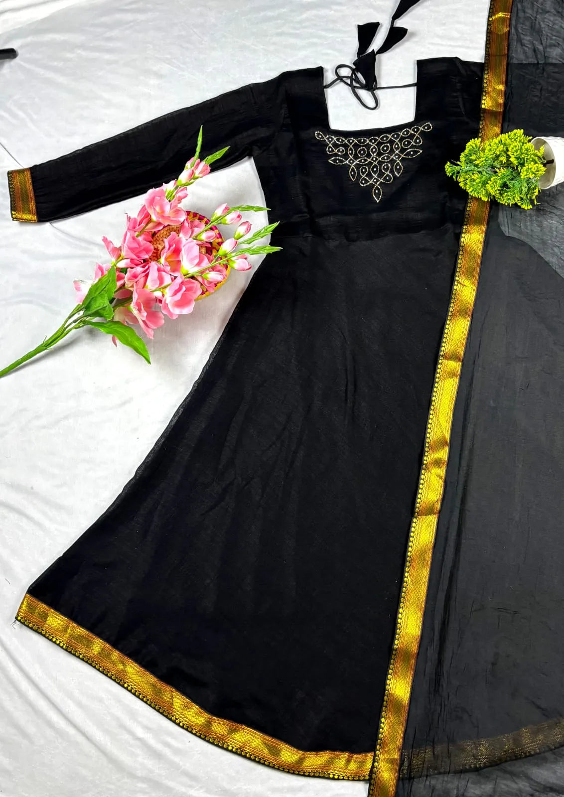 Kadhalar Dhinam Roja Outfit Recreation Hand Work Gown with Duppata
