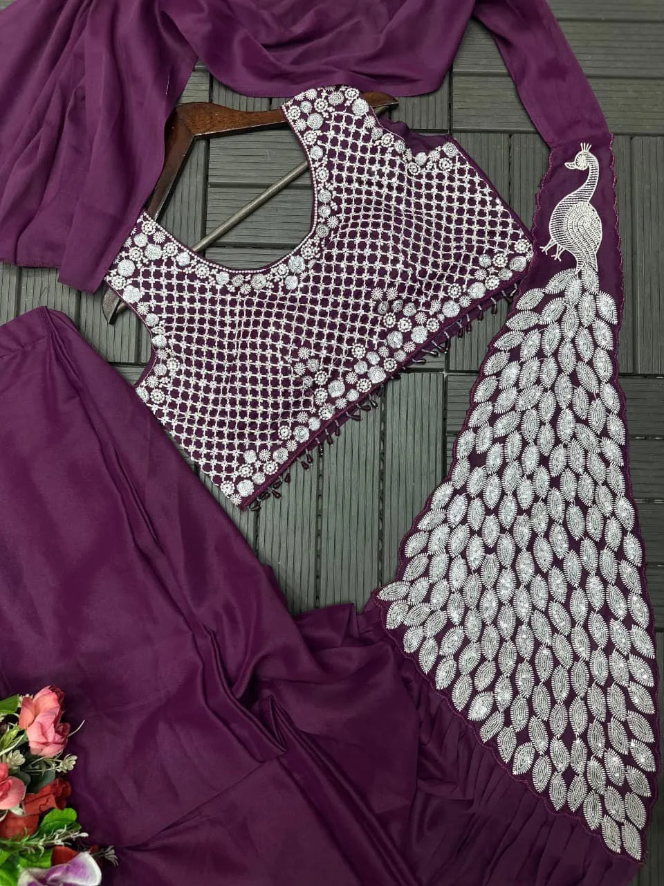Trending Embroidery Sequence work Ready to Wear Saree Set with Embroidery Blouse
