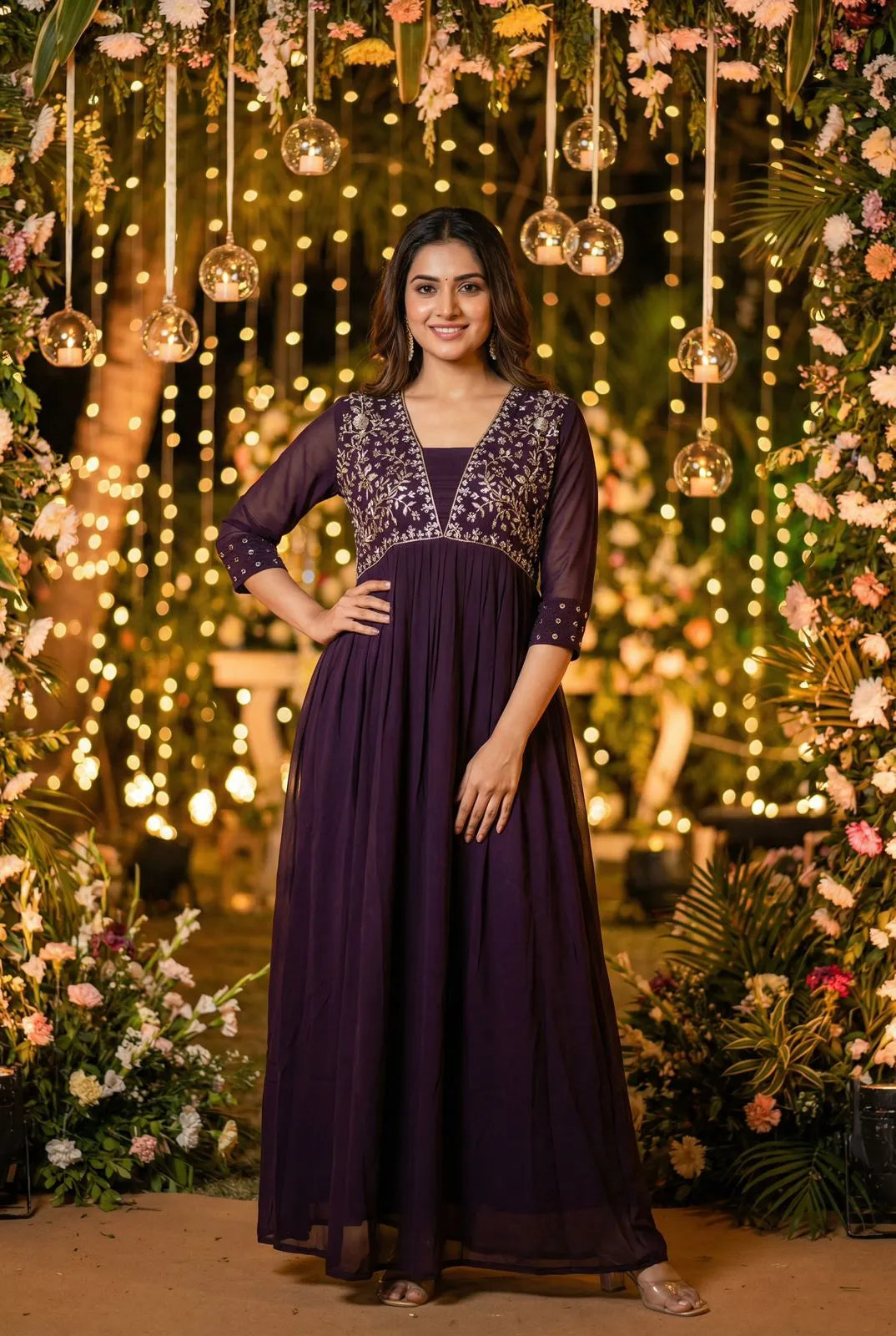 Ready to wear gown with embroidery and hand work