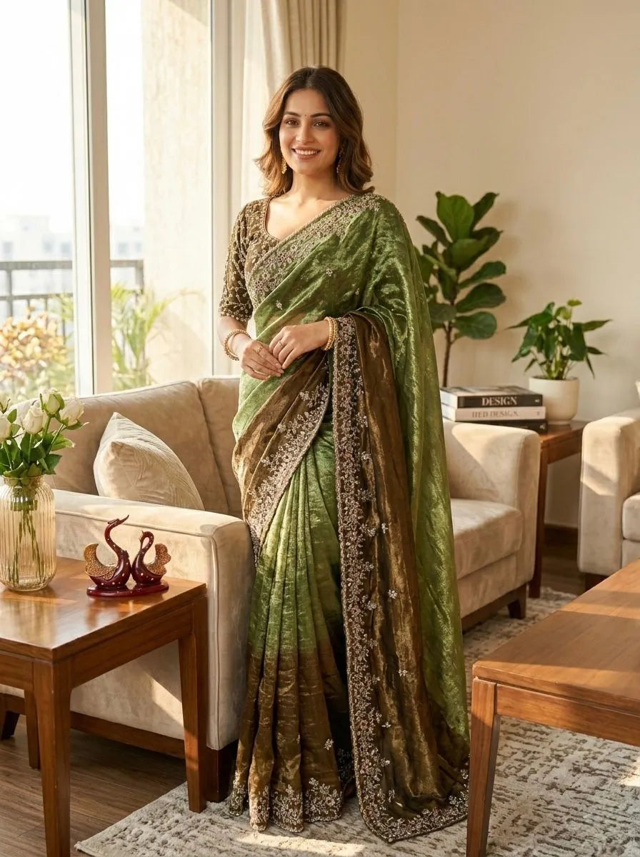 Beautiful Soft Fendy Sequence Embroidery Work Sarees