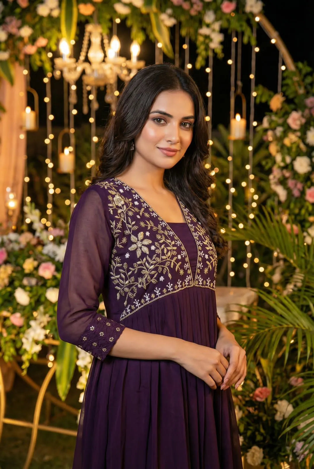 Ready to wear gown with embroidery and hand work
