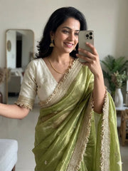 Insta Viral Space Silk Saree Multi Sequence Full Worked With Contrast Blouse