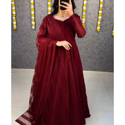 Premium Faux Georgette Gown With Embroidery Dupatta