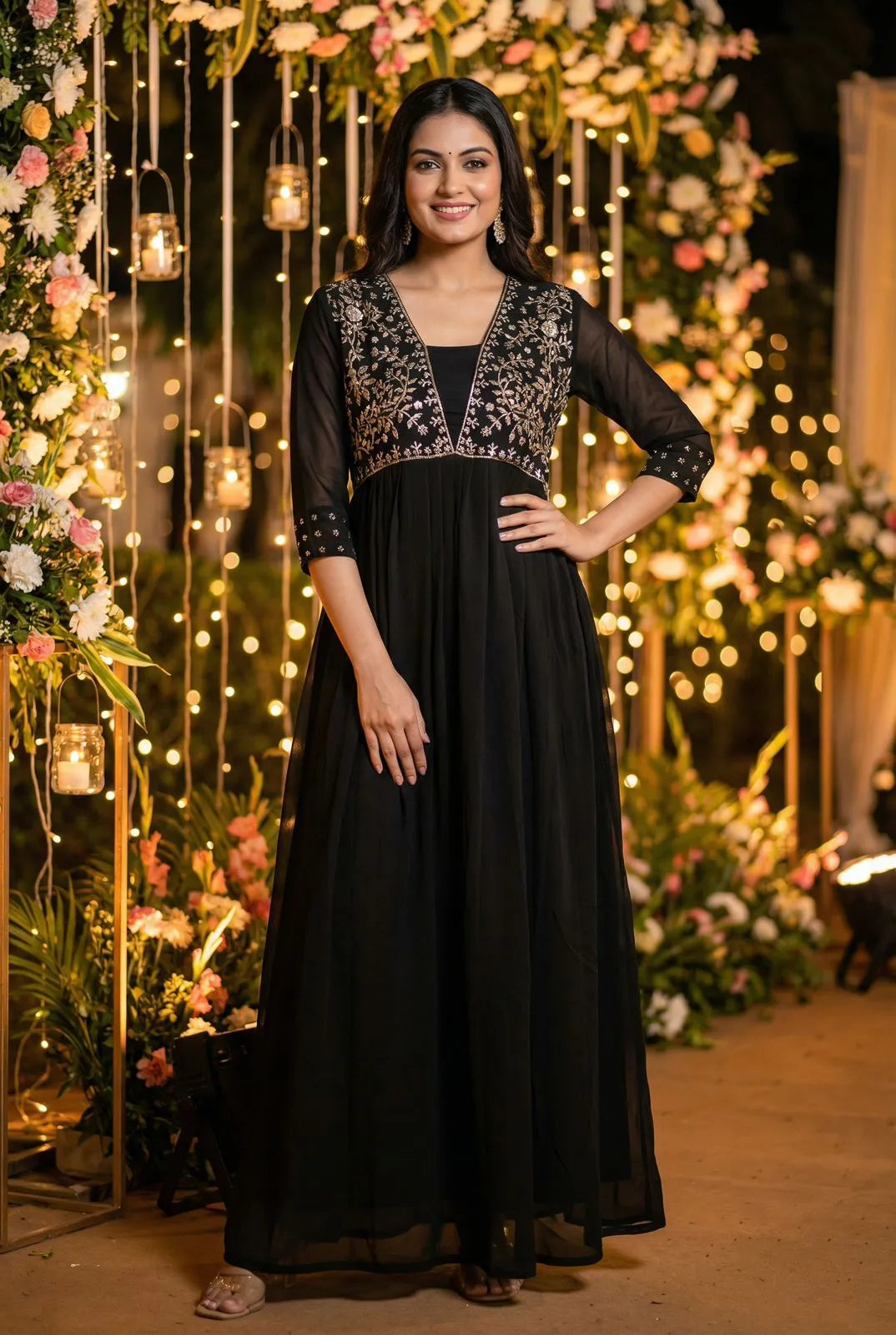 Ready to wear gown with embroidery and hand work