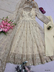 Designer Fendy Silk Embroidery Party Wear Gown Set