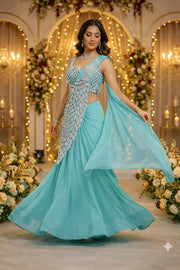 Trending Embroidery Sequence work Ready to Wear Saree Set with Embroidery Blouse