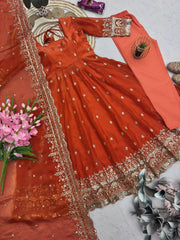 Designer Fendy Silk Embroidery Party Wear Gown Set