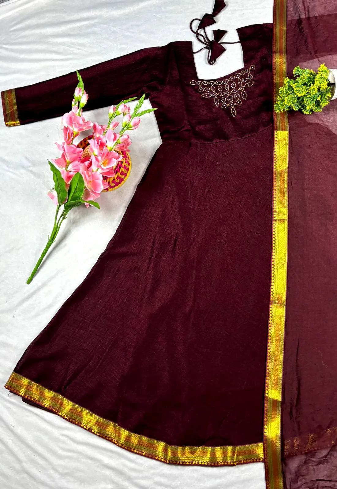 Kadhalar Dhinam Roja Outfit Recreation Hand Work Gown with Duppata