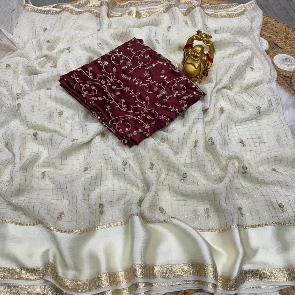 Pure Viscose party wear saree With Velvet shine adorned with sequence work Blouse