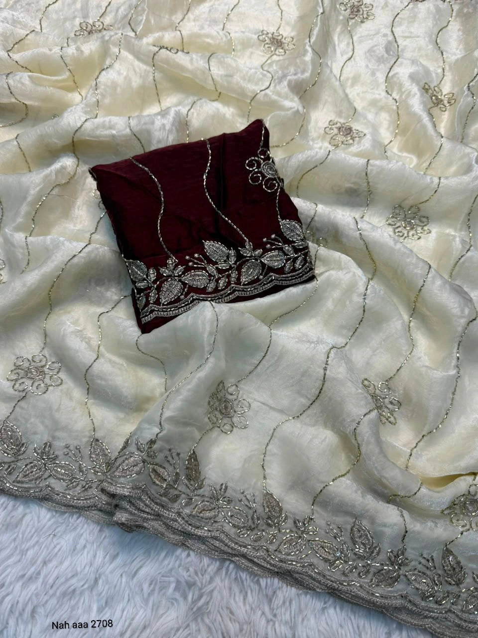 Fancy Space Silk Saree with Sequin Embroidery & C Pallu