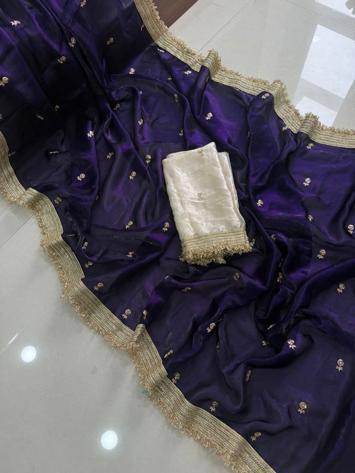 Insta Viral Space Silk Saree Multi Sequence Full Worked With Contrast Blouse