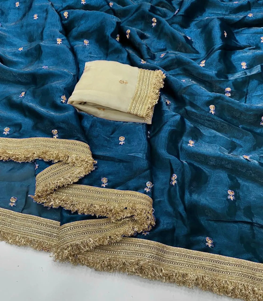 Insta Viral Space Silk Saree Multi Sequence Full Worked With Contrast Blouse