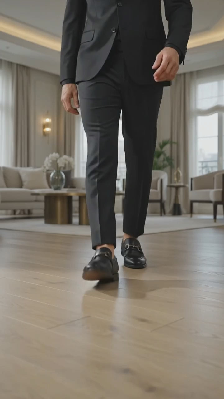 Load video: Men's Casual Faux Leather Solid Slip-on Formal Shoes (Black)