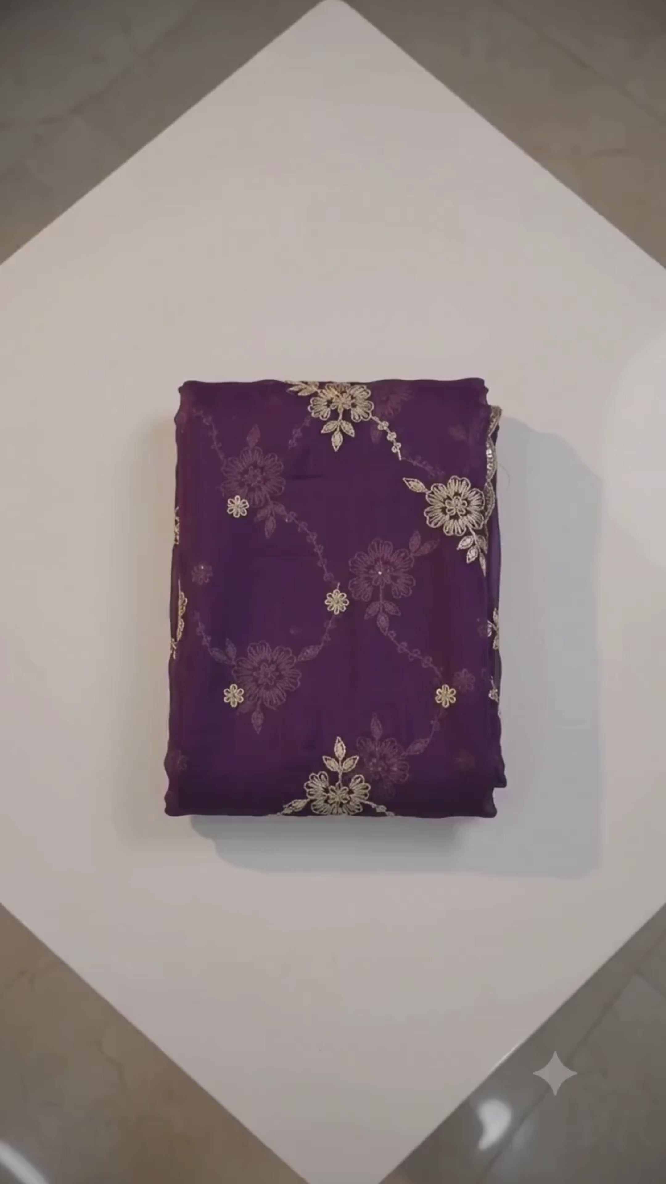 Load video: Women's Satin Embellished Saree With Unstitched Blouse 5.5Mtr (Purple)